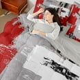 thumbnail image 4 of Manfei Grey Red Oil Printing Bedding Comforter Set 7pcs, Chic Watercolor Artwork King Bedding Sets, Vintage Fashion Reversible Bed Sheets, Luxury Bedroom Decor, 4 of 7