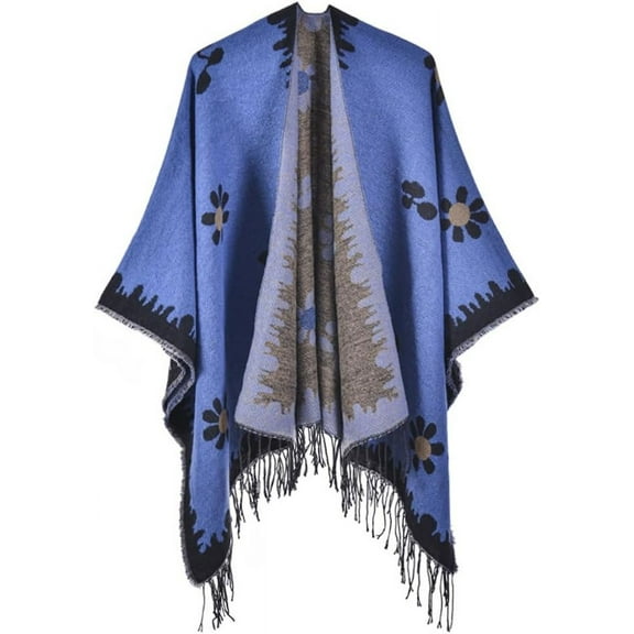 ZhangBaoLin Women Shawl Wrap Cardigan Poncho Cape Open Front Long Sweater Coat Winter Warm Tassels Blanket