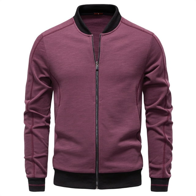 Men's Spring Fall Lightweight Polyester Bomber Jacket - Zip Up Varsity Windbreaker with Stand Collar & Ribbed Cuffs/Hem (Multi-Occasion Outdoor/Casual)