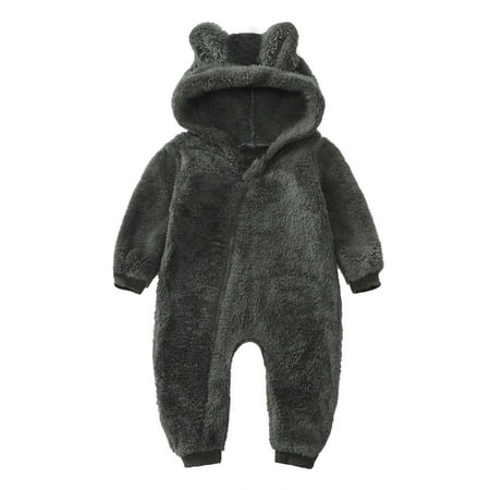 

Odeerbi Baby Bodysuit Layette Onesies for Toddler Boys Girls Color Plush Cute Bear Ears Winter Thick Keep Warm Jumpsuit Romper Olive Drab