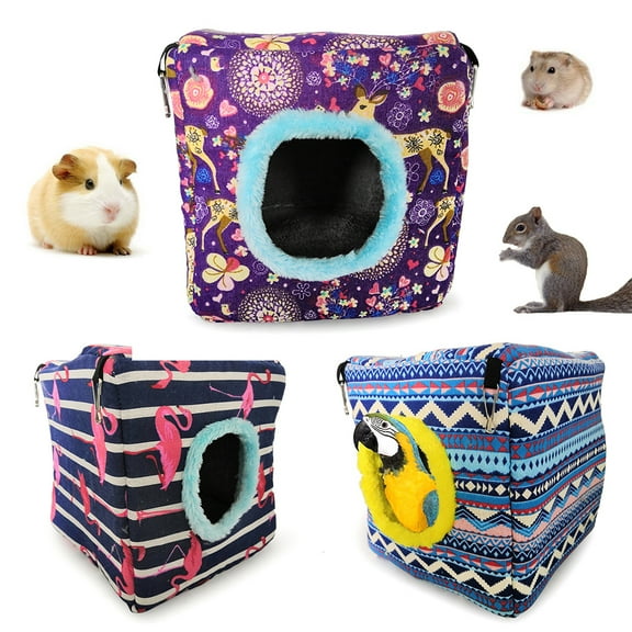 Visland Hanging Warm Flamingo/sika Deer Print Bird Nest House- Birds Snuggle Hut Nest Plush House Hanging Snuggle Hideaway Cave Bed Tent Toy For Large Birds African Grey Cockatoos Variety Of Parrots