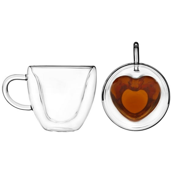 Godinger Double Wall Heart Mug, 8oz, Set of 2 - Insulated Glass Coffee Cups
