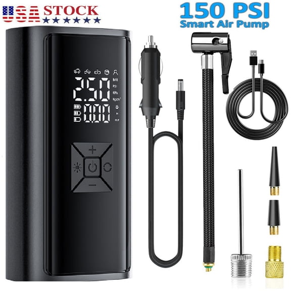 Cordless Tire Inflator – 4000mAh Portable Air Compressor, 150PSI, Auto Shut-Off, LED Display & Flashlight, for Car, Bike, Motorcycle, Ball