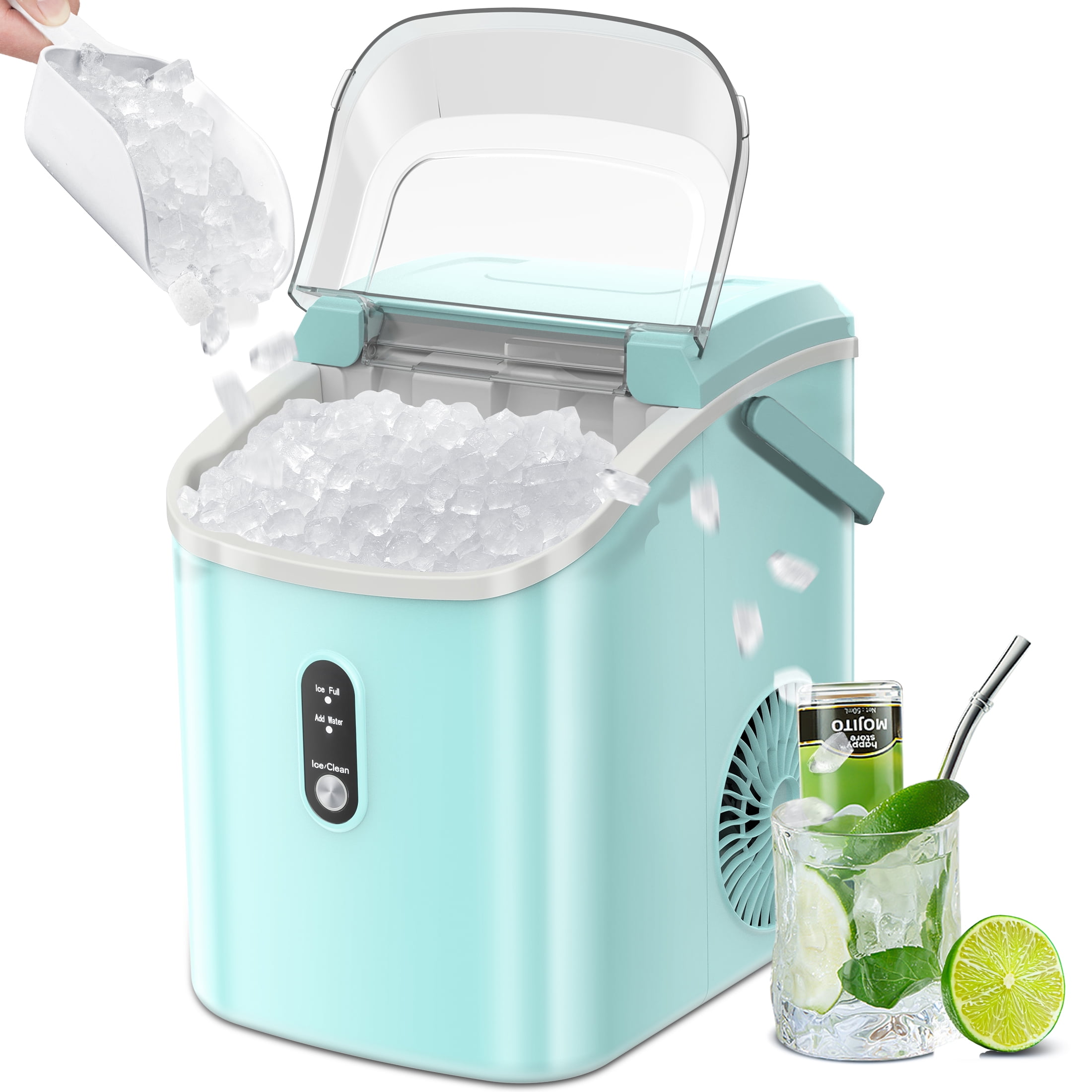 15kg Countertop Self-Cleaning Home Kitchen Office Bar Chewable Ice Cube  Nugget Ice Maker Cold Water & Ice Crusher with Side Tank - AliExpress