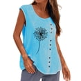 thumbnail image 1 of Débardeurs d'Entraînement pour Femmes Col Rond Imprimé Boutons Sans Manches Blouse Basique Décontractée Coupe Ample T-Shirt d'Été, 1 of 4