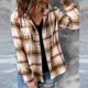 thumbnail image 3 of Blusas de otoño de estilo casual para mujer Traje de diario de corte holgado con cuello en V de un solo pecho FLhrweasw Nuevo, 3 of 7