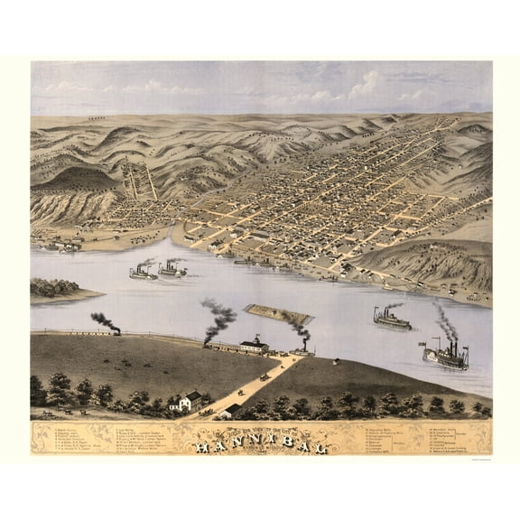 Historic Panoramic View - Hannibal Missouri - Ruger 1869 - Vintage Wall Art