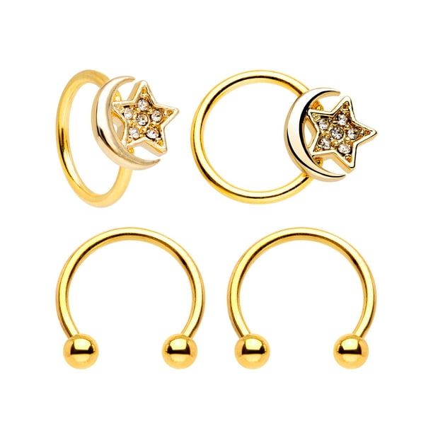 Body Candy Body Candy 4PC Moon Star Stainless Steel Captive Horseshoe