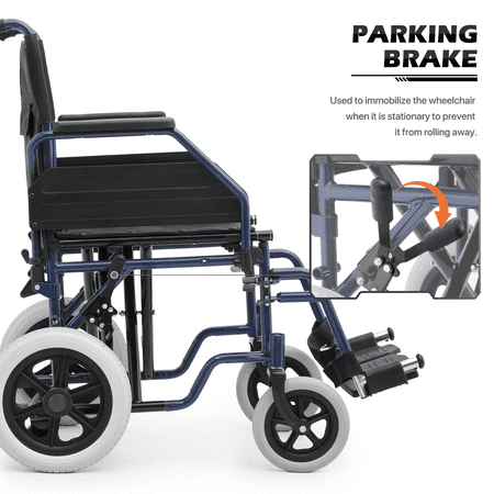 monicare *FDA APPROVED* Transport Wheelchair 300lbs Weight Capacity, Folding Transport Wheelchair with Removable Flip Back Armrests & Swing-Away Footrests, Blue