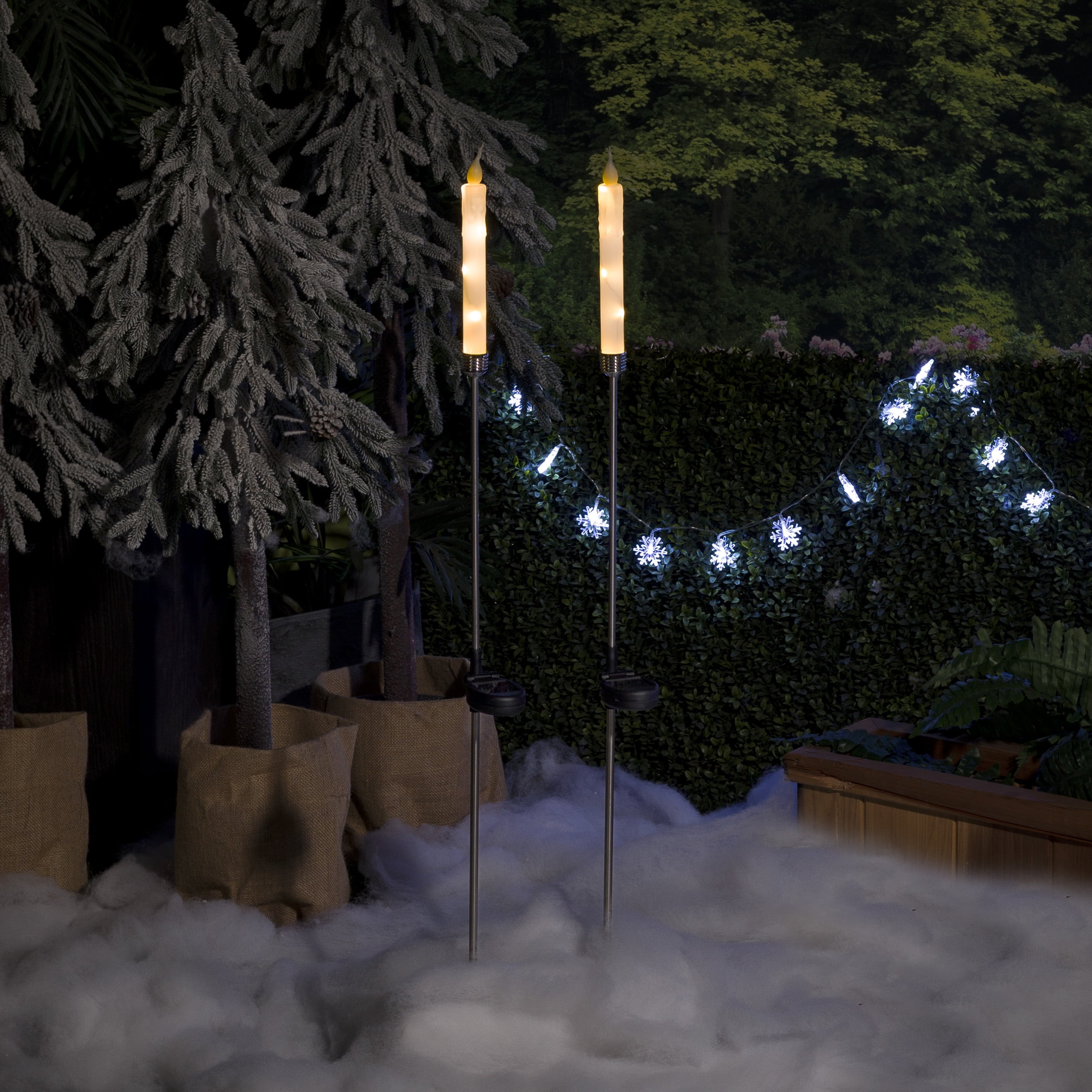Alpine Corporation 40' Metal Solar-Powered Candle Yard Stakes with LED Lights, Set of 2