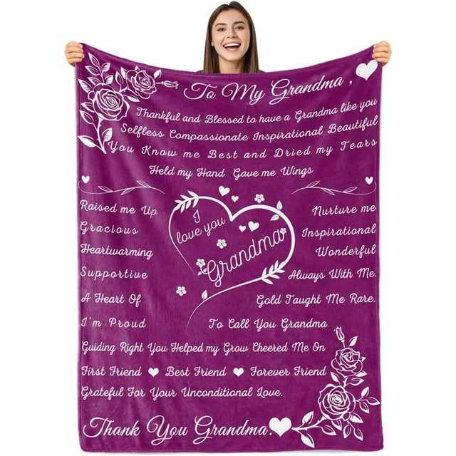 LHSHID Grandma Blanket Grandma Gifts from Grandkids Birthday Gifts for Grandma from Grandson Granddaughter for Great Grandma Grandma Soft Bed Flannel Letter Throw Blanket 60"x80"