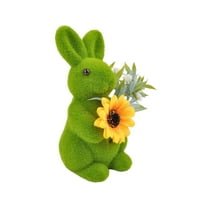 KCEHTA Easter Bunny Figurines Artificial Green Moss Flocked Bunny Small Rabbit Statue Home Decor
