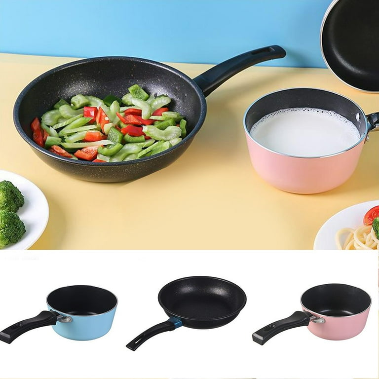 Mighty Rock Wok Pan Deep Stir Fry Pans Non Stick Wok Pan Carbon Steel Pan Wooden Detachable Handle Flat Bottom for Induction GAS Halogen Stoves 11 in