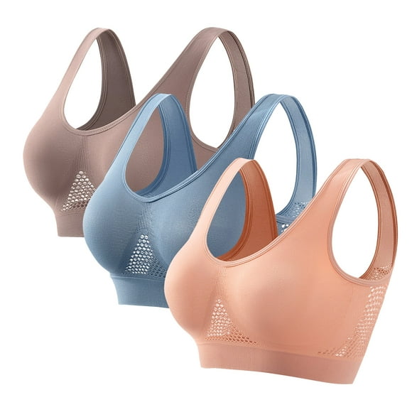 Nfurl Sports Bras for Women 3 Pack Seamless Bras with Padding Breathable Gym Workout Bra High Impact Full Coverage Wirefree Bra Multicolor S