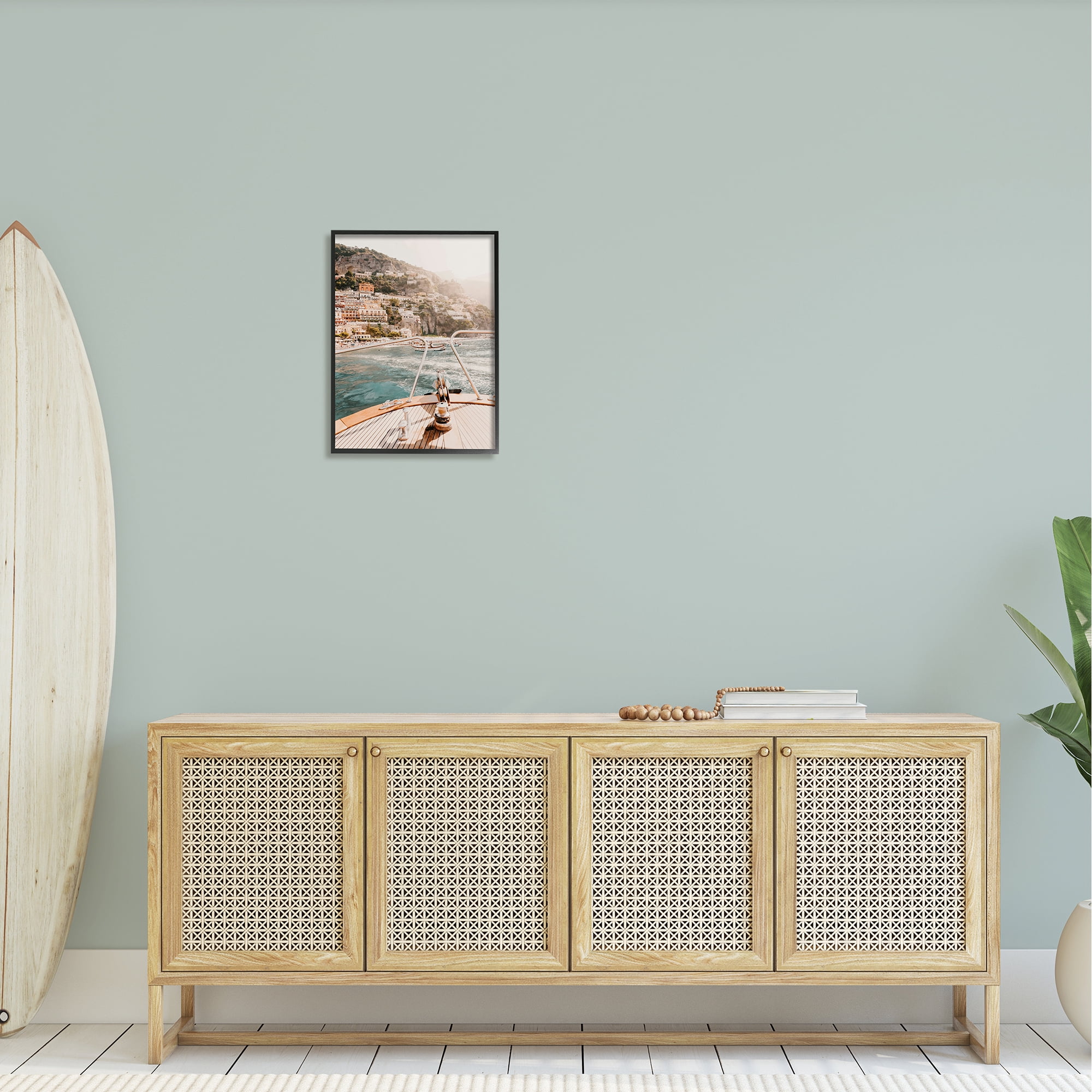 Stupell Boating Coastal Seaside Town Buildings Landscape Photography Black Framed Art Print Wall Art