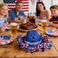 thumbnail image 3 of Independence Day Patriotic Denim Hat, with Red White Blue Ribbons & Five Pointed Star Design, Perfect for 4th of July Outdoor Parties Parades Celebrations Holiday Costume Headwear, Blue, 3 of 6
