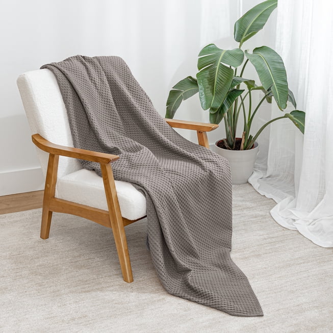 Comfy Cubs 100% Cotton Waffle Weave Blanket - Soft Lightweight Blankets (Charcoal, 90" X 90")
