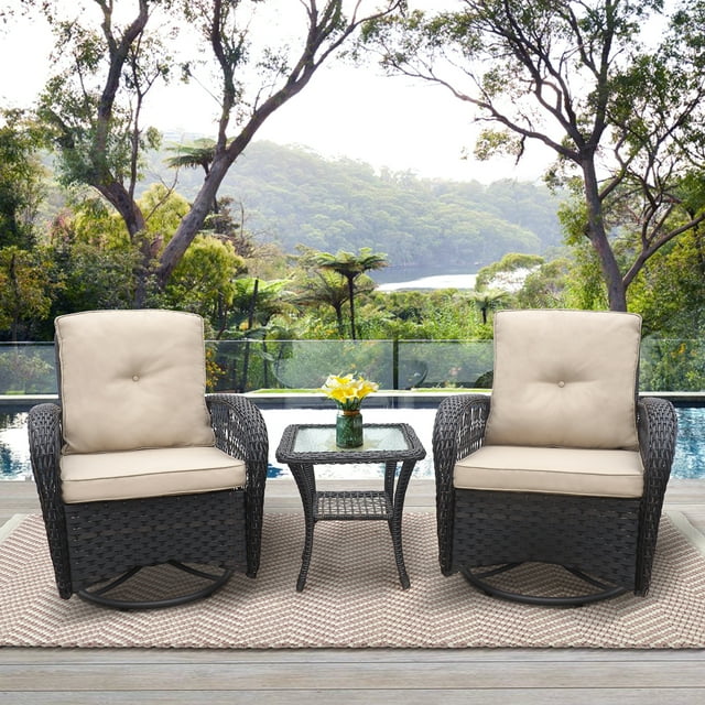 ATR ART to REAL Outdoor 360-Degree Swivel Rocker Glider Chairs, Patio Wicker Bistro Set for Backyard,Garden and Balcony