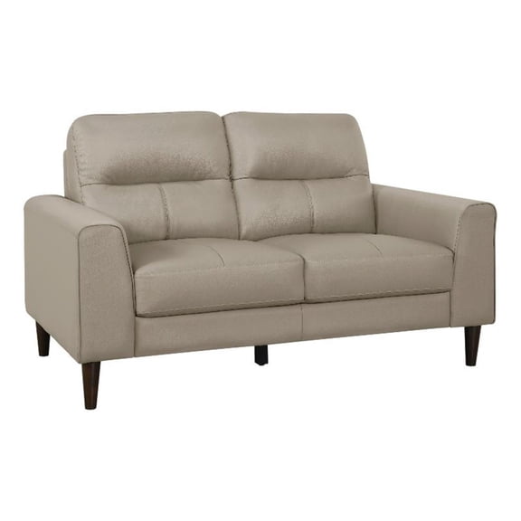 Willow 56 Inch Loveseat- Beige Top Grain and Faux Leather- Solid Wood