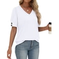 thumbnail image 4 of WIHOLL Womens Tops Vneck Puff Sleeve Buttons Summer Ladies Shirts Plus Size Blouses Dressy Casual Spring Outfits, 4 of 11