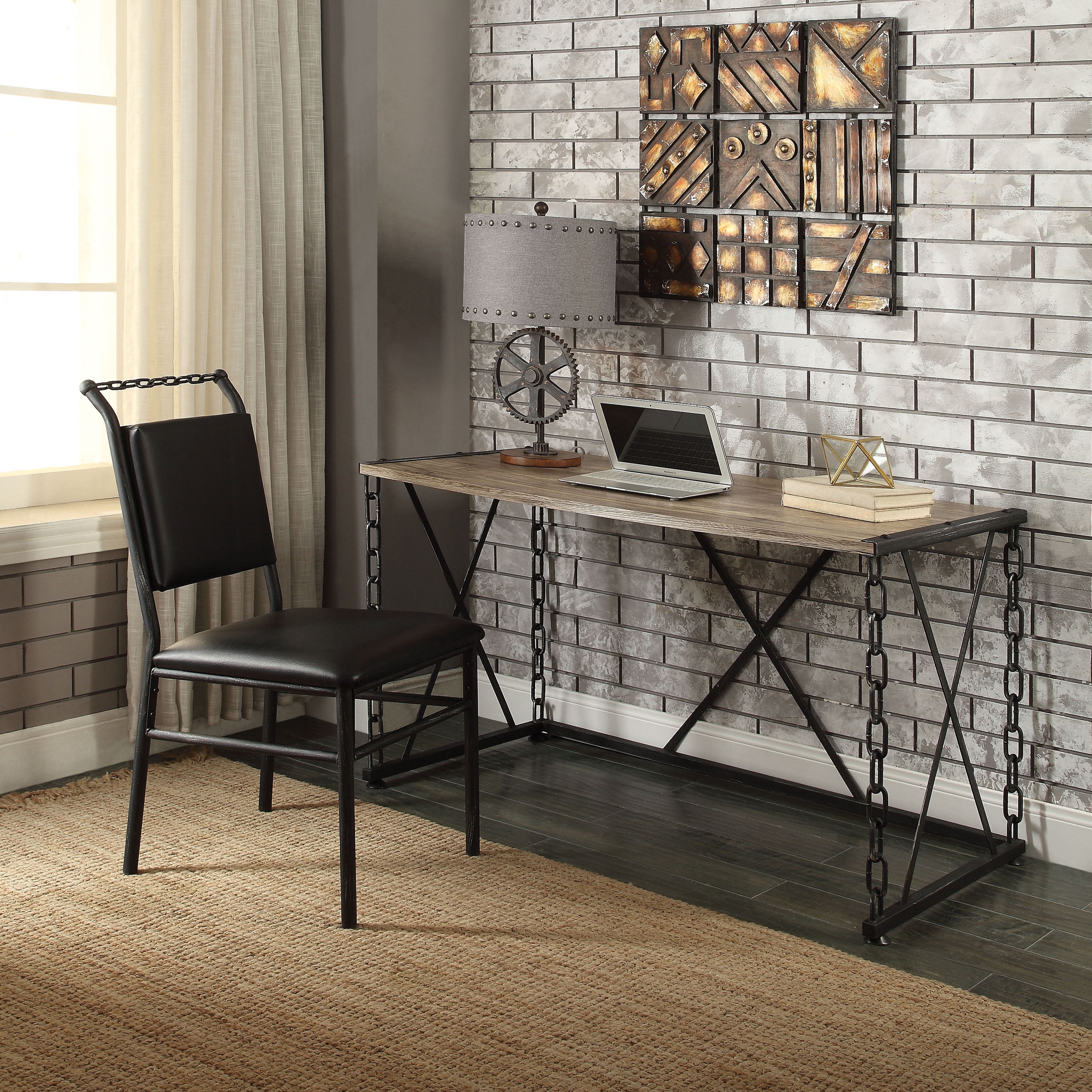 Astoutdoor Rustic Oak and Antique Black Rectangular Desk
