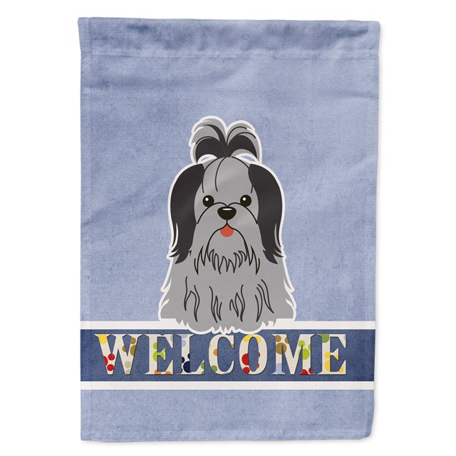 "Treasures Shih Tzu Black Silver Welcome Flag Canvas House, grande, multicolor" Caroline's Treasures BB5670CHF