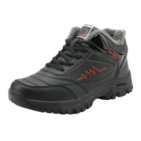 

fvwitlyh Snow Boots for Men Hiking Boots Wide Mens Couple Models Men s Middle Aged And Elderly High Top Plus Velvet Mens Slip on Hunting Boots