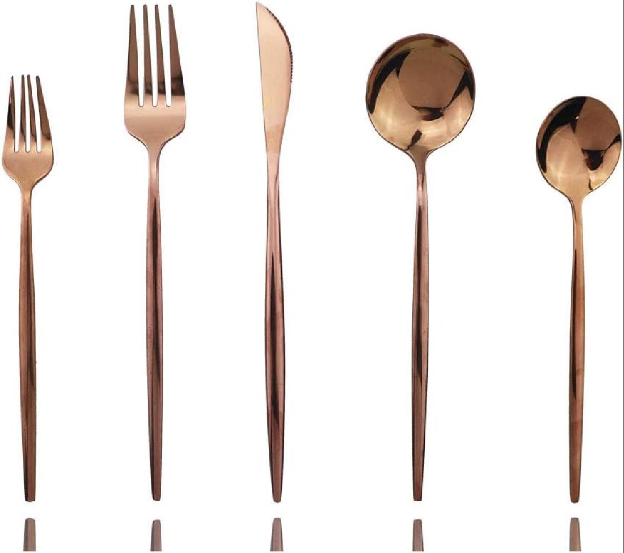 Rose Gold Silverware Set, 20Piece Stainless Steel Flatware Cutlery Set for 4, Elegant Hourglass