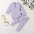 thumbnail image 2 of Gubotare Boy Clothes Baby Girl Boy Fall Clothes Outfits Long Sleeve Knitted Cotton Romper & Pants Winter Sets 0 3 6 9 12 18 24 Months (Purple,6-12 Months), 2 of 3