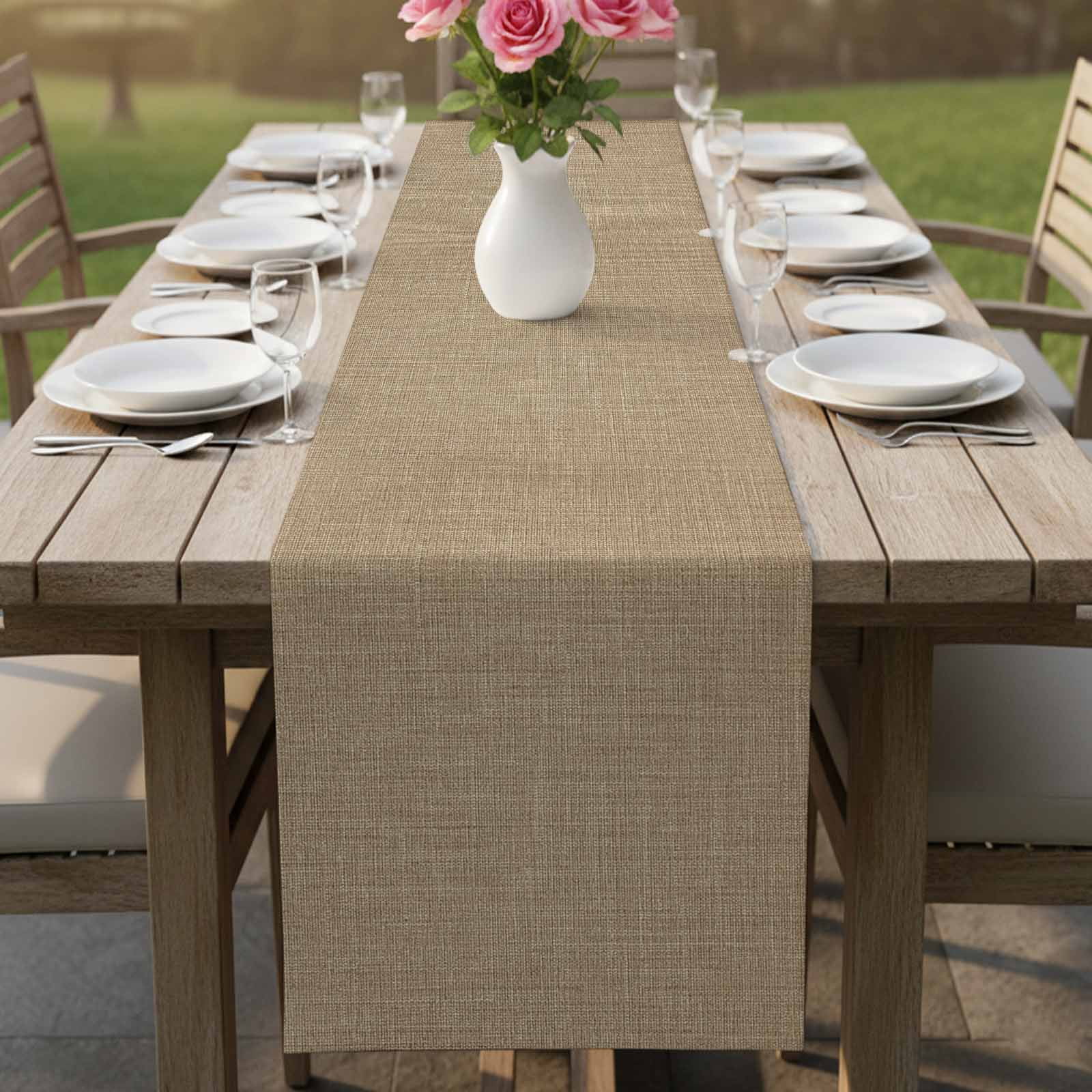 Brown Farmhouse Table Runner, Vintage Country Monochrome Textured Washable Cotton Linen Table Runners 36 Inches Long, Dresser Scarf Runner for Nightstand/End Tables/Round Tables 13''x36''