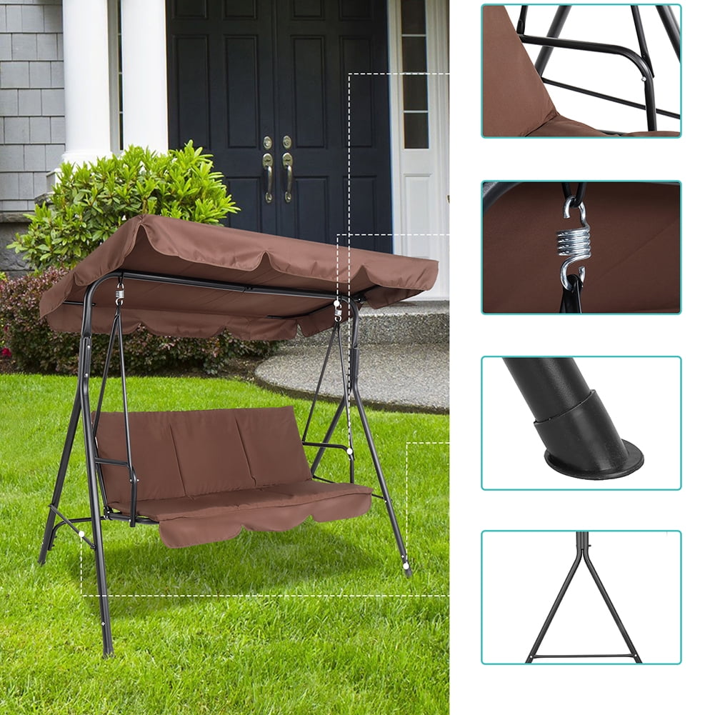 Private Jungle 3-Seat Deluxe Outdoor Patio Porch Swing with Weather Resistant Steel Frame, Adjustable Tilt Canopy, Cushions and Pillow Included Private Jungle 3-Seat Deluxe Outdoor Patio Porch Swing with Weather Resistant Steel Frame, Adjustable Tilt Canopy, Cushions and Pillow Included