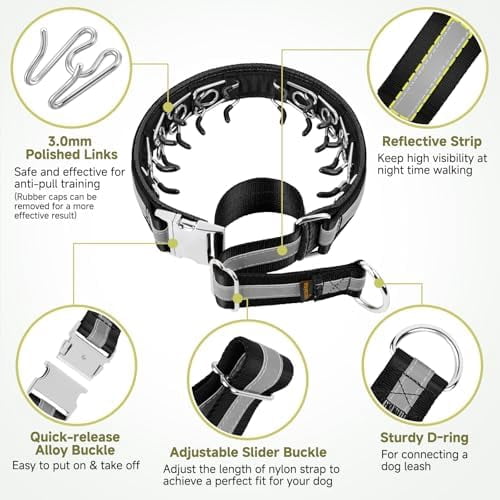 Martingale No Pull Collar for Large Medium Dogs, Patented Dog Walking Training Collar for Pulling, 1.5'' Wide Alloy Buckle, Neoprene Padded, Adjustable, Reflective, Easy to Use(L, Black)