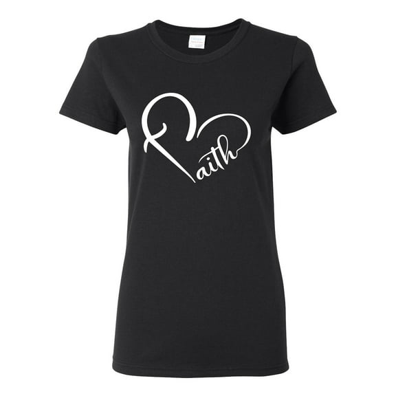Wild Bobby Heart Made Of Faith Inspirational/Christian Women Graphic Tee, Black, Small