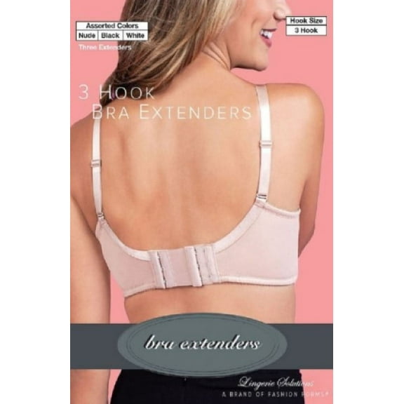 Fashion Forms Women's 3-Hook Bra Extender, Black, Nude & White, 3 Count