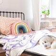 thumbnail image 3 of Preppy Throw Blanket Pink Smile Face Blanket Cute Flannel Soft Blanket Plush Fuzzy Pink Blanket Preppy Bedding Stuff for Dormitory Living Room 50" x 60"(Purple Distort Smile Face), 3 of 6