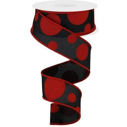 1.5" Giant Three Size Polka Dot Ribbon: Black  Red (10 Yards)