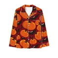 thumbnail image 3 of Womens Halloween Pajamas Sets Long Sleeve Turndown Collar Button Sleepwear Elastic Waist Pockets Pants Fashion Printed Loungewear Set Brown M, 3 of 4