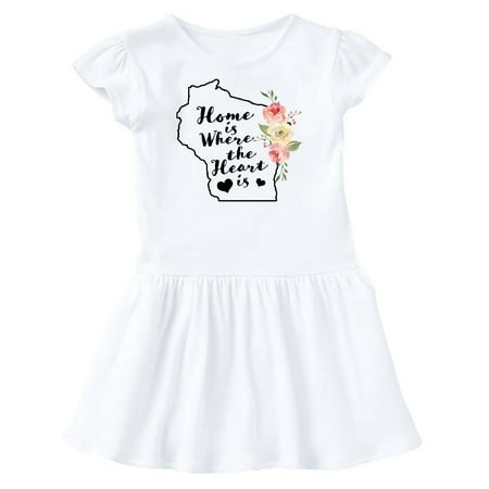 

Inktastic Wisconsin Home is Where The Heart is with Watercolor Floral Gift Toddler Girl Dress