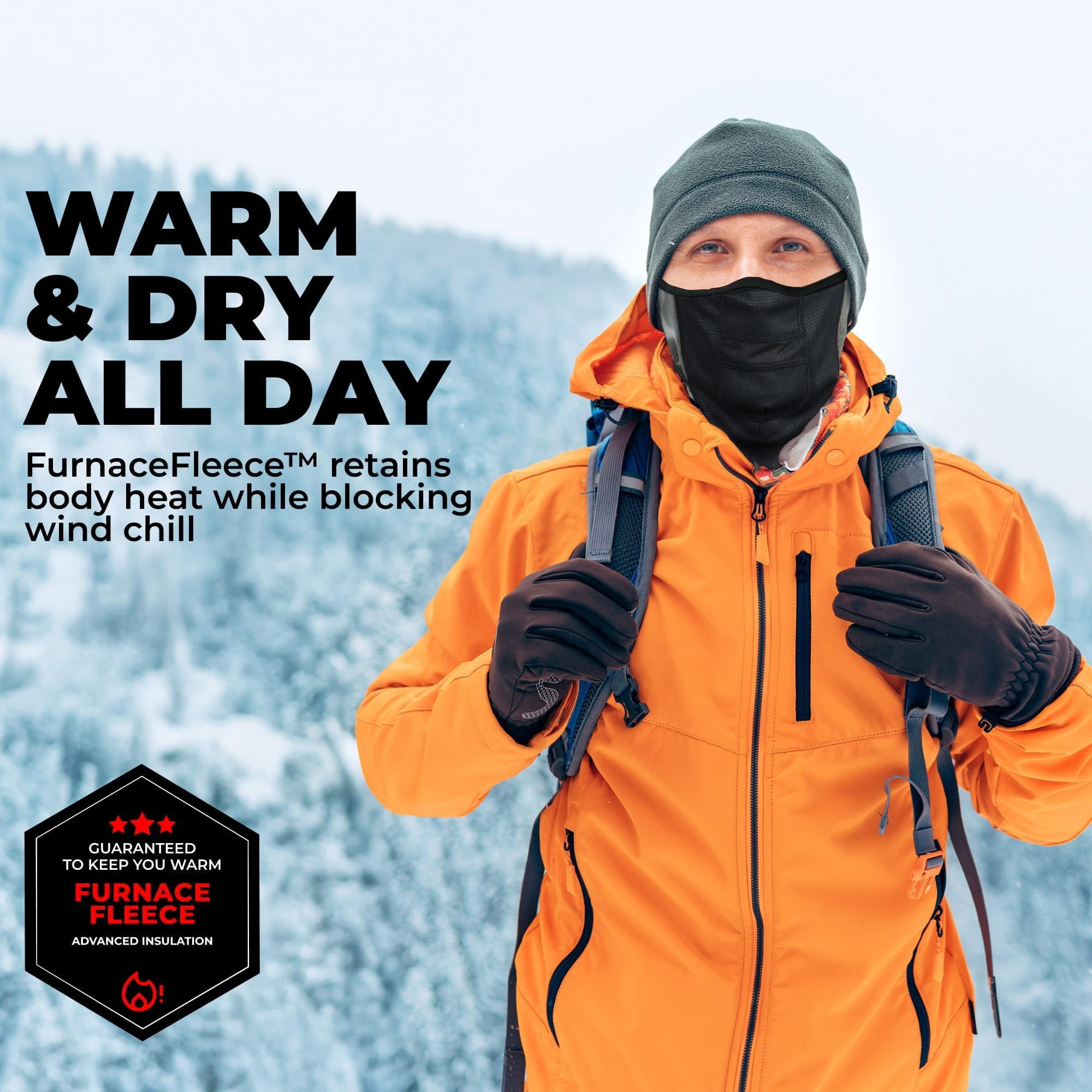 Half Ski Mask - Fleece Lined Winter Face Stretch Neck Gaiter For Cold Weather Gear Skiing Accessories