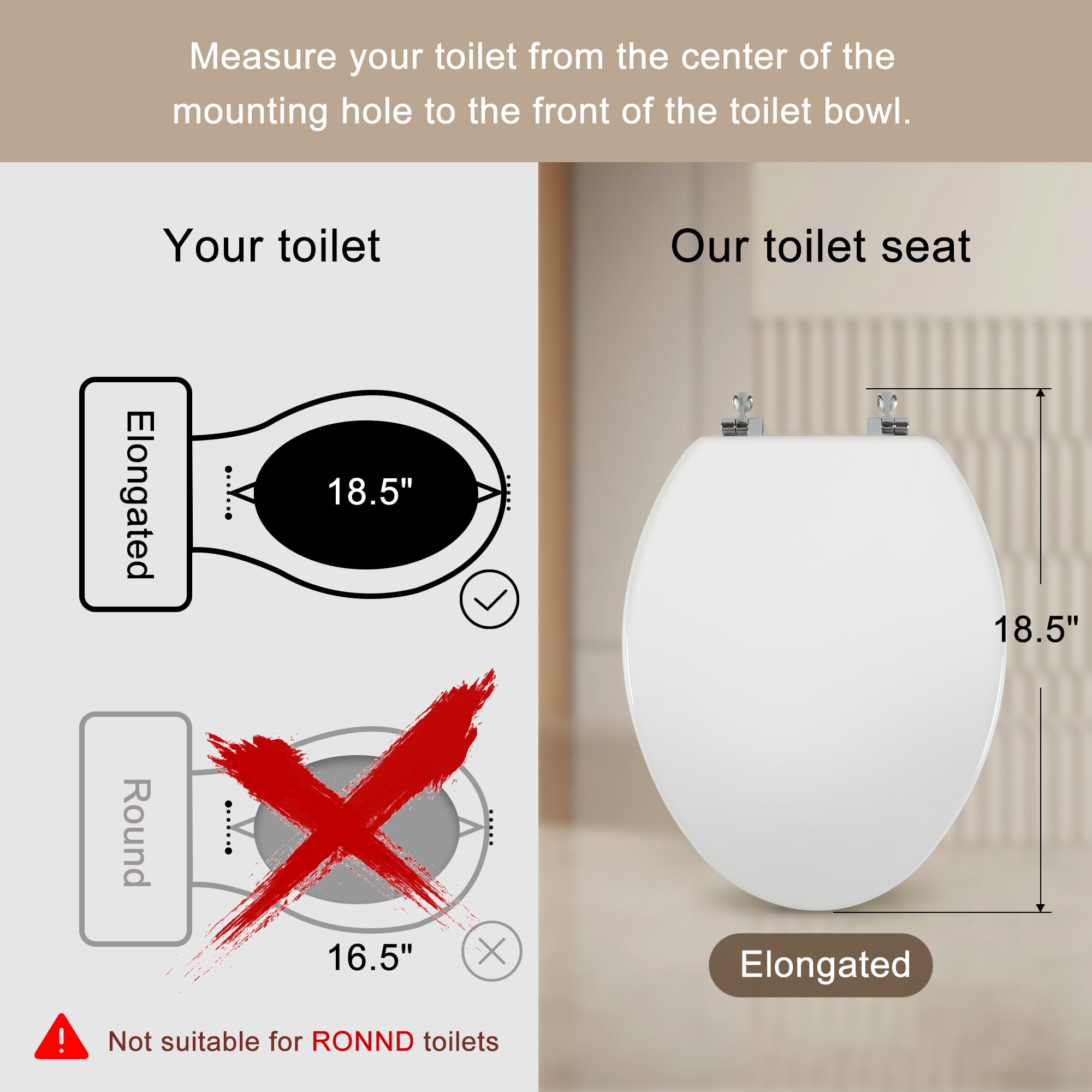 Angol Shiold Wood Elongated Toilet Seat, White Toilet Seat, Easy Clean, Metal Hinges ( Elongated 18.5'', White )