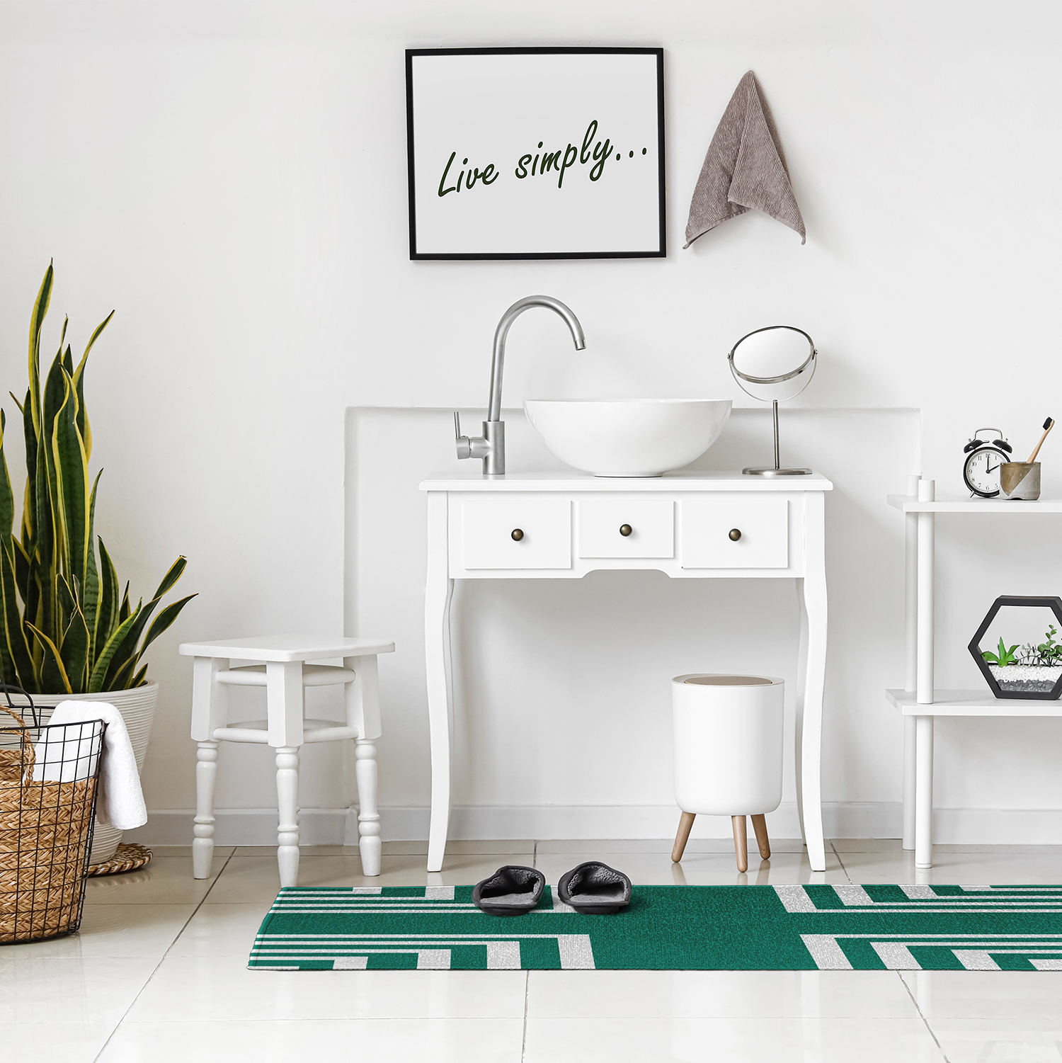 3' x 5' Simply Daisy Corner Stripes Modern & Contemporary Chenille Area Rug, Kelly Green
