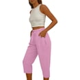 thumbnail image 6 of OVAFBAU Women's Capris Pants Lounge Pants Elastic Waist Drawstring Button Detail Pocket Casual Capris Daily Pants, 6 of 8