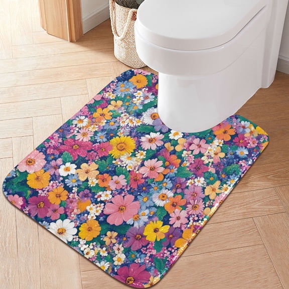 RMDQTR 20" × 24" U Shape Bathroom Rugs Plush Toilet Base Mat Soft Rugs Non Slip Absorbent Colorful Small Daisy