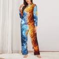 thumbnail image 2 of Yiaed Red And Blue Flame Waves Print Pajamas Women's Long Sleeve Sleepwear Soft Button Down Loungewear Pjs Lounge Set Nightwear Womens Pajama Pants-Medium, 2 of 7