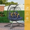 thumbnail image 3 of Dextrus Hanging Egg Chair Swing Chair with Stand Double Egg Chair 2 Person Wicker Chair Indoor Outdoor Hammock Egg Chair with Cushions 500lbs for Patio, Bedroom, Garden and Balcony, Navy Blue, 3 of 5