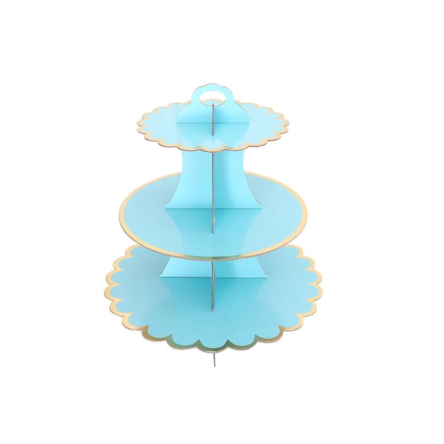 Ounissouiy Soporte de pastel de 3 niveles, soporte de exhibición para magdalenas, magdalenas, festivales, bodas, aniversario, fiesta, mesa, bandeja de Kits de decoración para fiestas Azul claro Ounissouiy HA063183-04