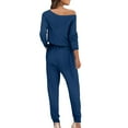 thumbnail image 4 of Lenpel Casual Jumpsuits for Women Crew Neck Long Sleeve Drawstring Waisted Overalls Tapered Leg Lounge Rompers, 4 of 6