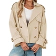 thumbnail image 2 of Long Sleeve Double Breasted Women Casual Trench Coat Crop Jacket, 2 of 6