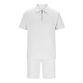 thumbnail image 4 of Stamzod Mens Vacation Outfits Solid Color Turndown Short Sleeve Shirts and Casual Shorts Set Plus Size Summer Sweatsuits for Men White C XL, 4 of 6