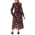 thumbnail image 3 of INSPIRE CHIC Vestidos de Chifón para Mujeres con Mangas Largas Semi Transparentes con Volantes y Capas, Vestido Bohemio Floral con Bolsillo, Negro con Flores Rojas, Talla S, 3 of 6